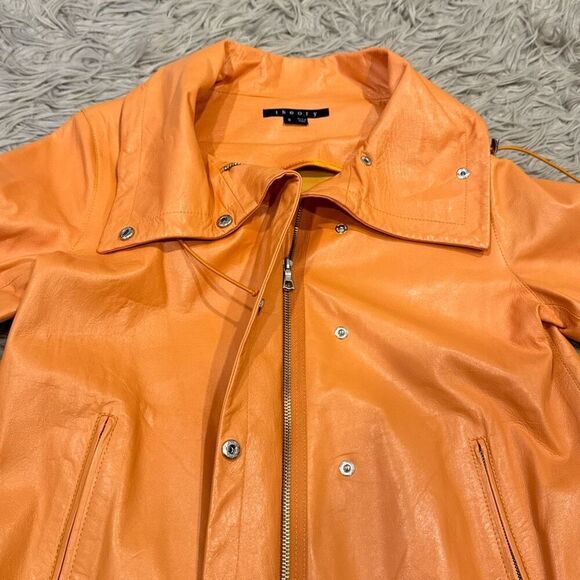 Theory orange leather jacket size small - Picture 6 of 7